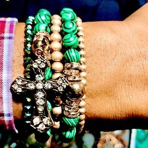 Green & Black marble & 14K gold plated combination Malachite Beaded bracelet.